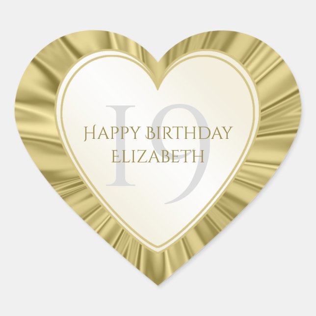 Personalize  Birthday  Faux Gold Satin Heart Sticker (Front)