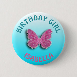 Personalize Birthday Girl Butterfly Button
