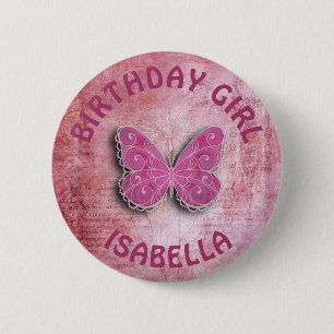 Personalize Birthday Girl Butterfly Button