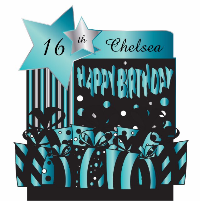 Personalize Birthday Girl in Elegant Turquoise Statuette (Front)
