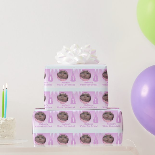 Personalize Birthday Girl Winter Onederland Photo Wrapping Paper (Party Gifts)