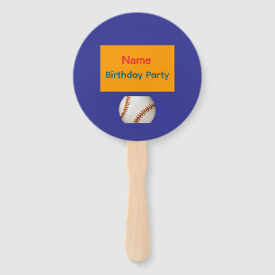 Personalize Birthday Party Baseball Blue Hand Fan