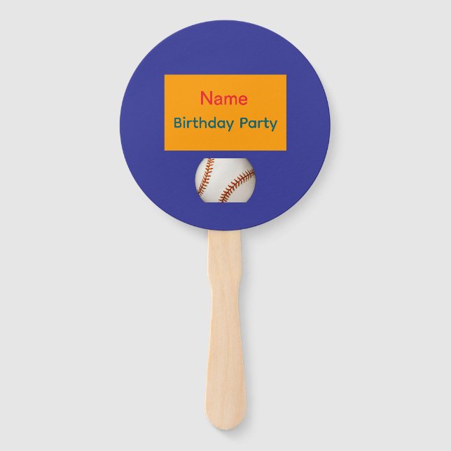 Personalize Birthday Party Baseball Blue   Hand Fan (Front)