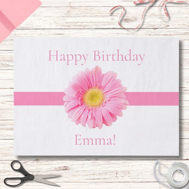 Personalize  Birthday Pink Daisy Ribbon Tissue Paper (Creator Uploaded)