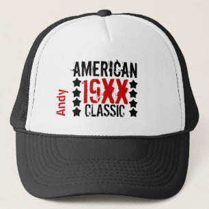 Personalize Birthday Year Name BLACK RED WHITE V01 Trucker Hat
