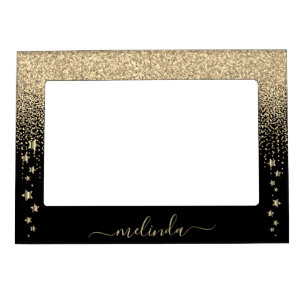 Personalize Black and Gold Glitter Magnetic Frame