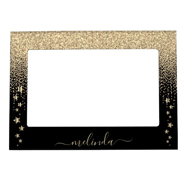 Personalize Black and Gold Glitter Magnetic Frame (Front)