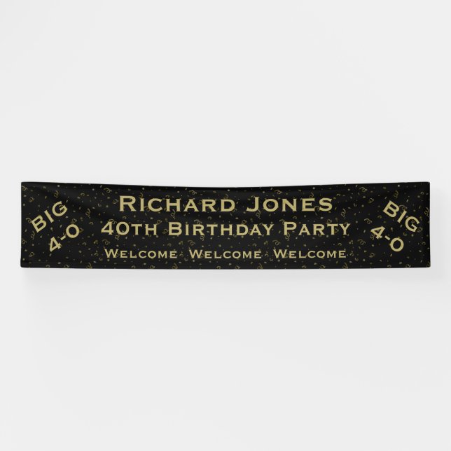 Personalize: Black and Gold Party Theme Big 4 - 0 Banner (Horizontal)