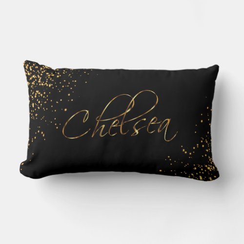 Personalize Black and Gold Script Font Design Lumbar Pillow