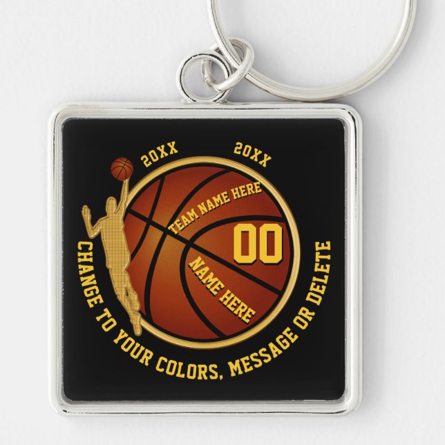 Personalize Black and Gold Senior Basketball Gifts Keychain (Front)