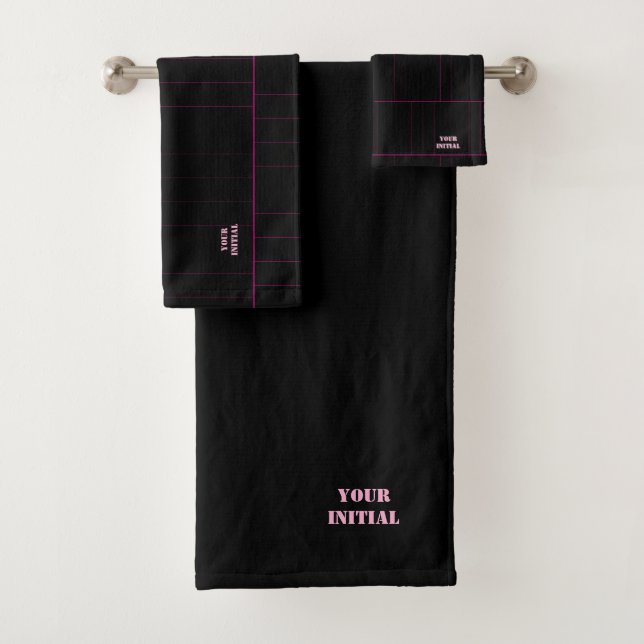 Personalize Black And Hot Pink Pin Stripe  Bath Towel Set (Insitu)