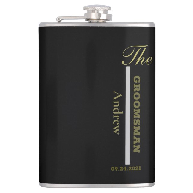 Personalize Black and Silver Groomsman Gift Flask (Front)