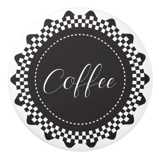 Personalize - Black and White Checkered Scallop Ceramic Knob (Front)