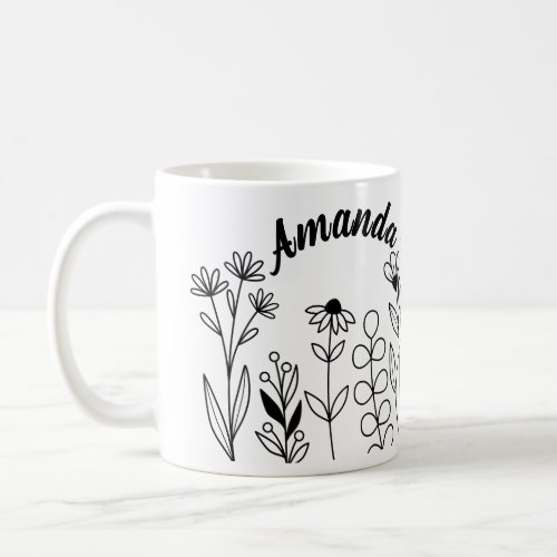 Personalize Black_and_ White Flowers Mug