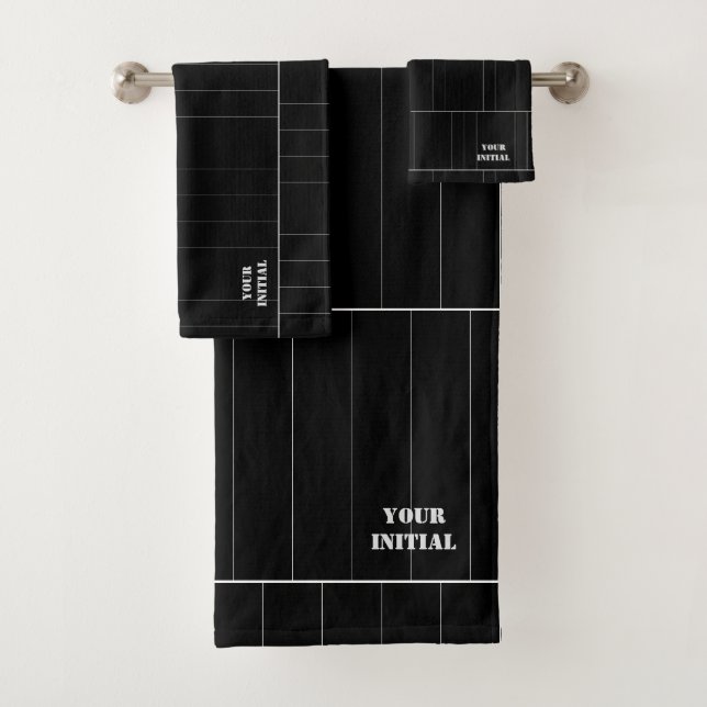 Personalize Black And White Pin Stripe  Bath Towel Set (Insitu)