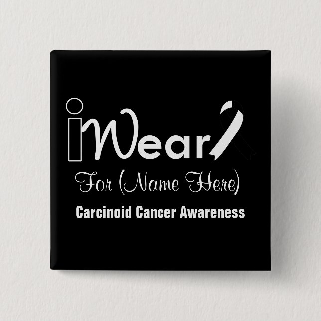 Personalize Black and White Ribbon Carcinoid Cance Pinback Button (Front)