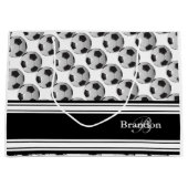 Personalize Black and White Soccer Balls Large Gift Bag (Front)