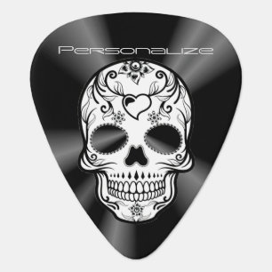 Personalize Black and White Sugar Skull 🎸 Guitar Pick
