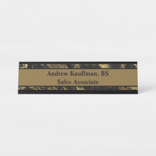 Personalize Black Brown Gold Marble Modern Trendy Desk Name Plate