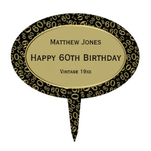 Personalize: Black/Gold 60th Birthday Party Theme Cake Topper