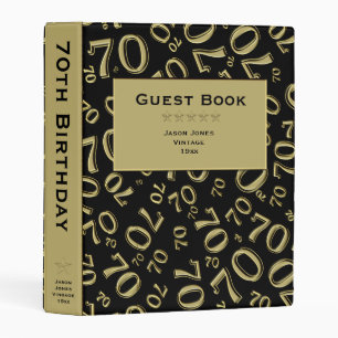 Personalize: Black/Gold 70th Birthday Guest Book Mini Binder