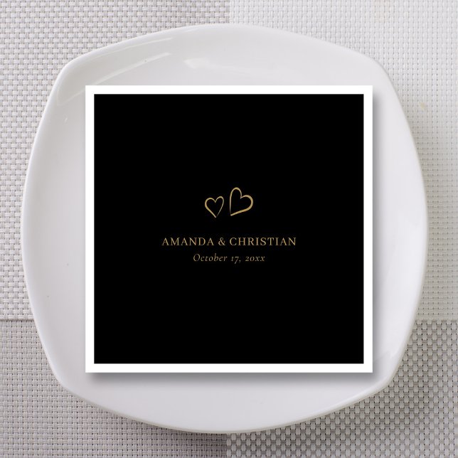 Personalize Black & Gold Heart Wedding Cocktail  Napkins (Personalize Black & Gold Heart Wedding Cocktail  Napkins)