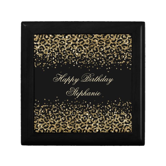 Personalize Black Gold Leopard Print Glitter  Gift Box (Front)