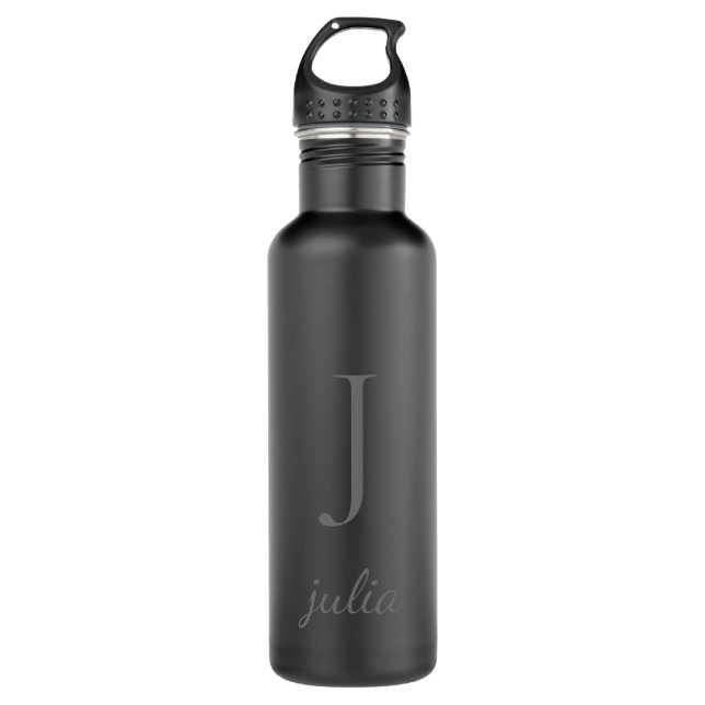 Personalize Black & Gray Chic  Minimal Monogram  Stainless Steel Water Bottle (Front)