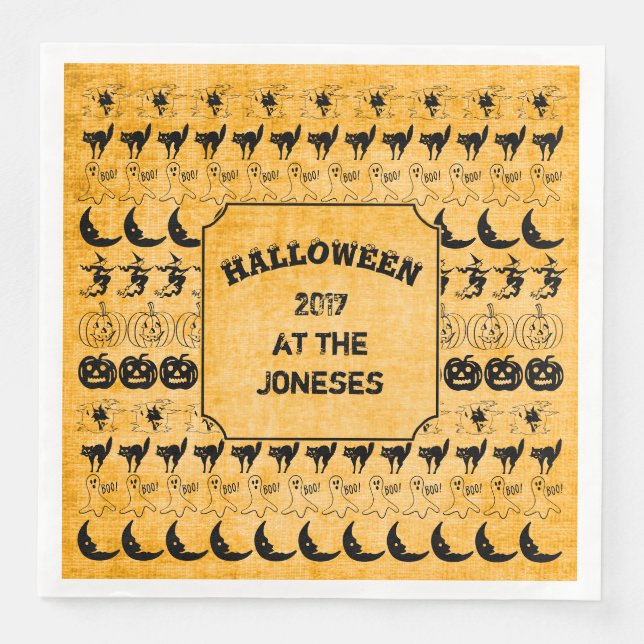 Personalize:  Black/Orange Halloween Font Art Paper Dinner Napkins (Front)