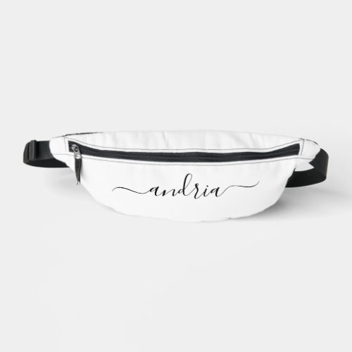 Personalize Black Script Name on White Fanny Pack