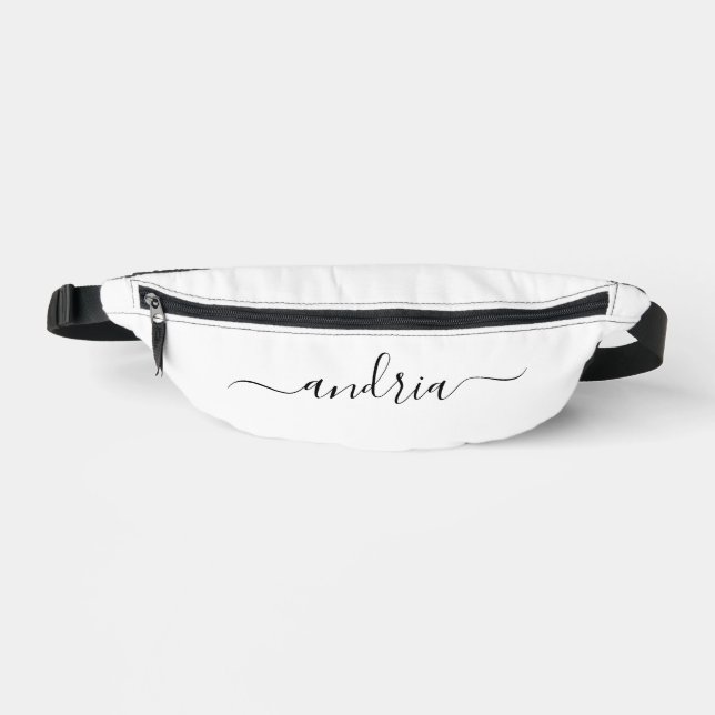 Personalize Black Script Name on White Fanny Pack (Front)