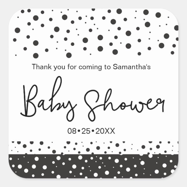 Personalize, Black, White, Baby Shower, Thank you Square Sticker (Front)