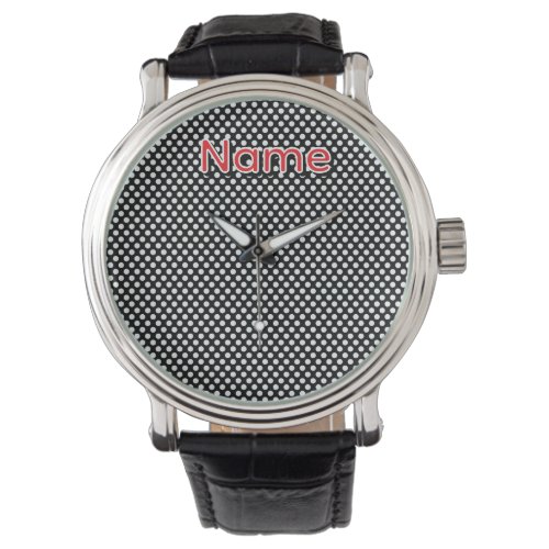 Personalize Black White Dots Geo Mens  Watch