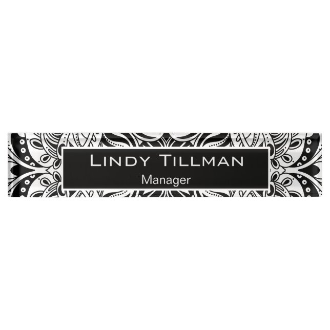 Personalize, Black & White Paisley Design Name Plate (Front)