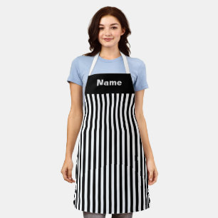 Personalize Black White Stripes Chef Apron