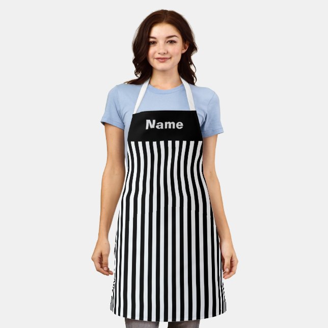 Personalize Black White Stripes Chef  Apron (Worn)