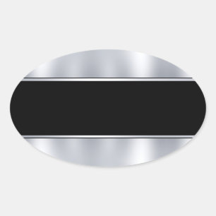Personalize Blank Template Faux Silver Black Oval Sticker