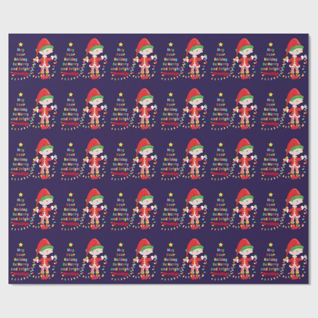 Personalize Blonde Boy Elf Wrapping Paper (Flat)