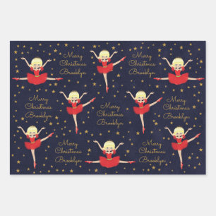 Personalize Blonde Christmas Ballerina Wrapping Paper Sheets