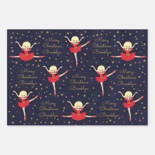 Personalize Blonde Christmas Ballerina Wrapping Paper Sheets