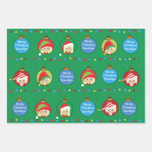 Personalize Blonde Girl Elf Wrapping Paper Sheets