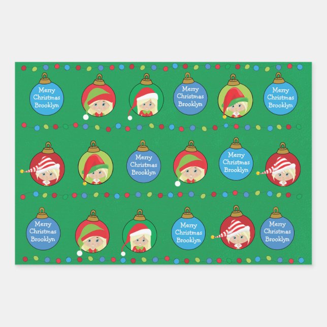 Personalize Blonde Girl Elf Wrapping Paper Sheets (Front)