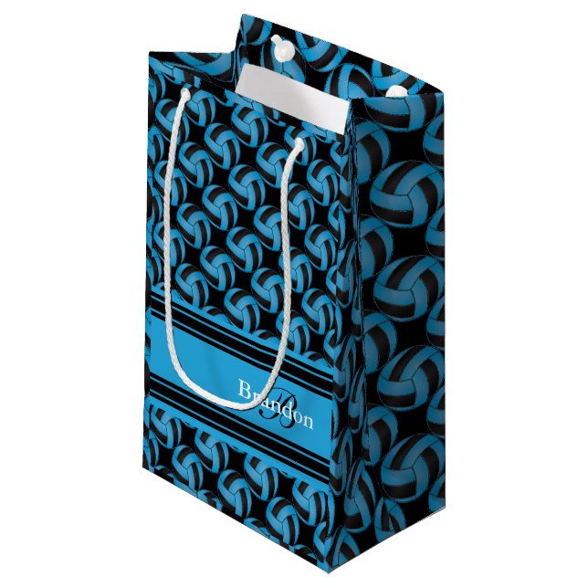 Personalize Blue and Black Volleyball Small Gift Bag (Front Angled)