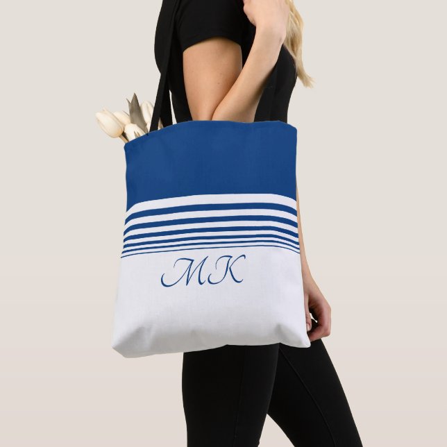 Personalize Blue and White Tote Bag (Close Up)