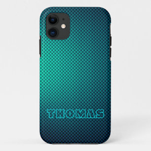 Personalize Blue Aqua carbon fiber patterned iPhone 11 Case