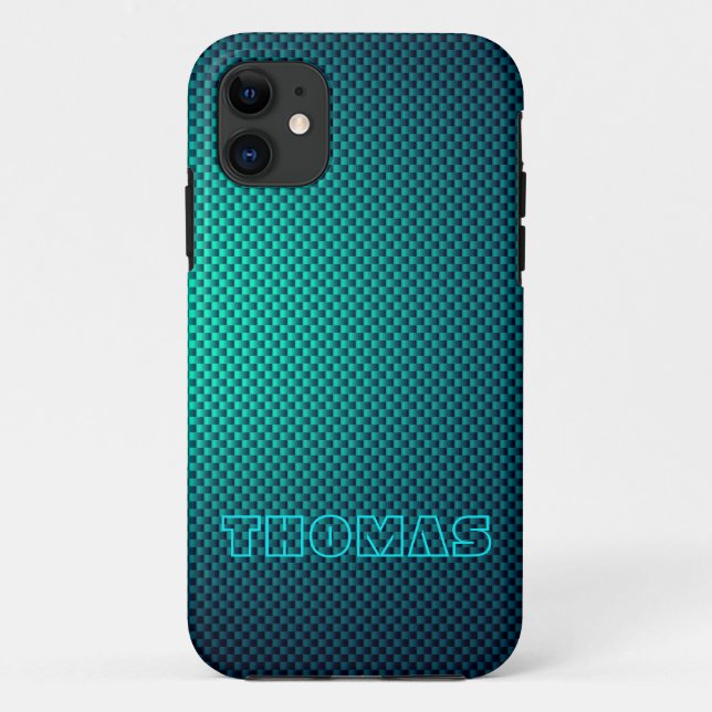Personalize Blue Aqua carbon fiber patterned Case-Mate iPhone Case (Back)