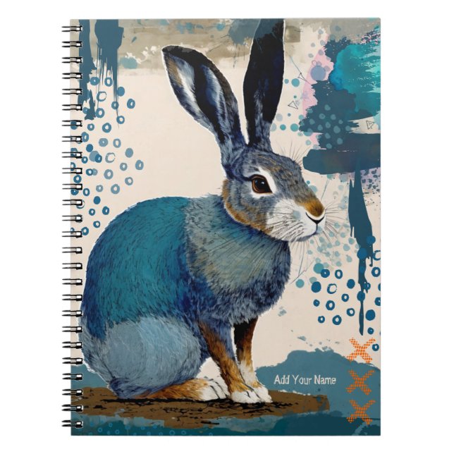 PERSONALIZE Blue Art Rabbit Notebook  (Front)