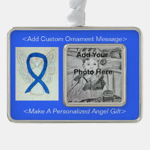 Personalize Blue Awareness Ribbon Angel Ornament