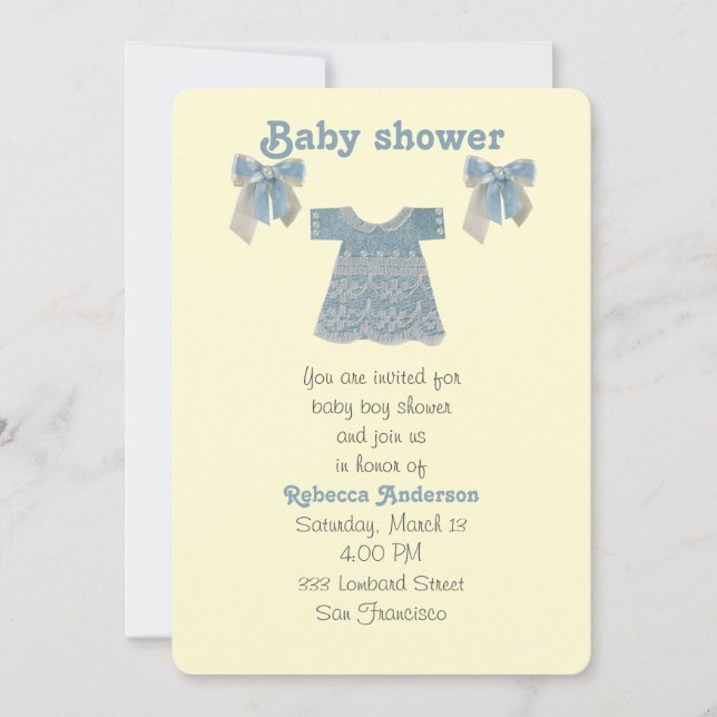 Personalize, Blue baby boy dress Invitation (Front)