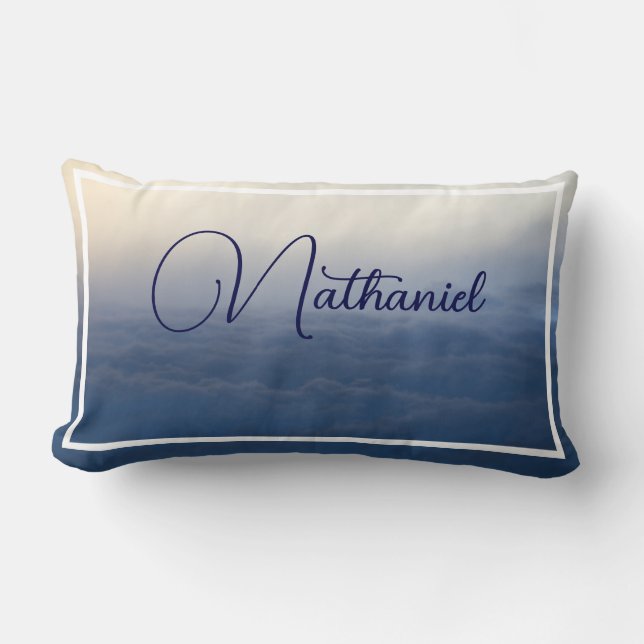 Personalize Blue Beige Background White Border Lumbar Pillow (Front)